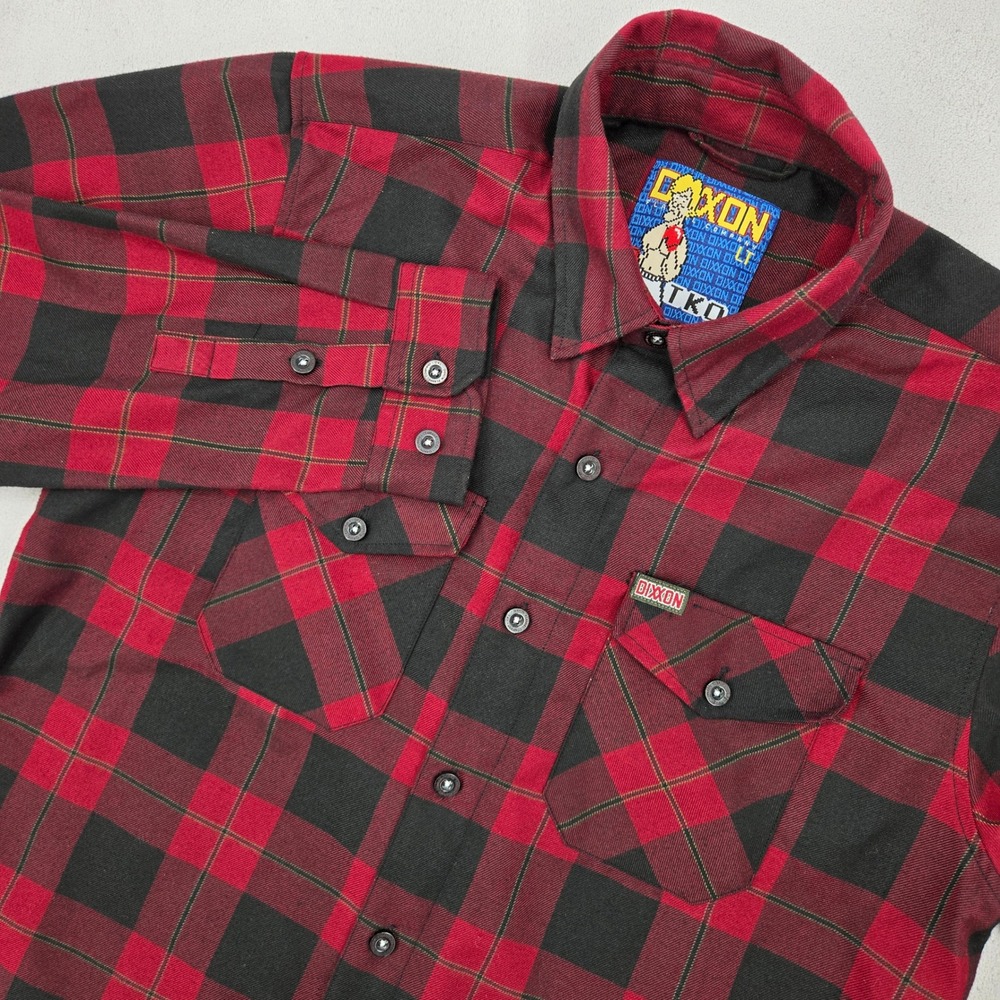 Dixxon Mens LT Red Black TKO Flannel Button Down Plaid Biker Workwear Shirt